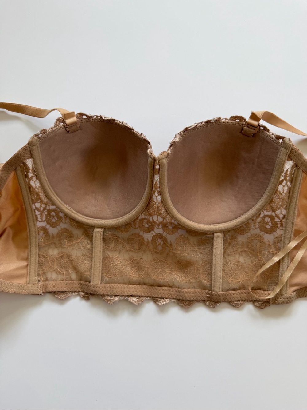 Windsor Tan Lace Longline Bustier Bra Sequin Embellished Corset Crop Top XS - Picture 4 of 13